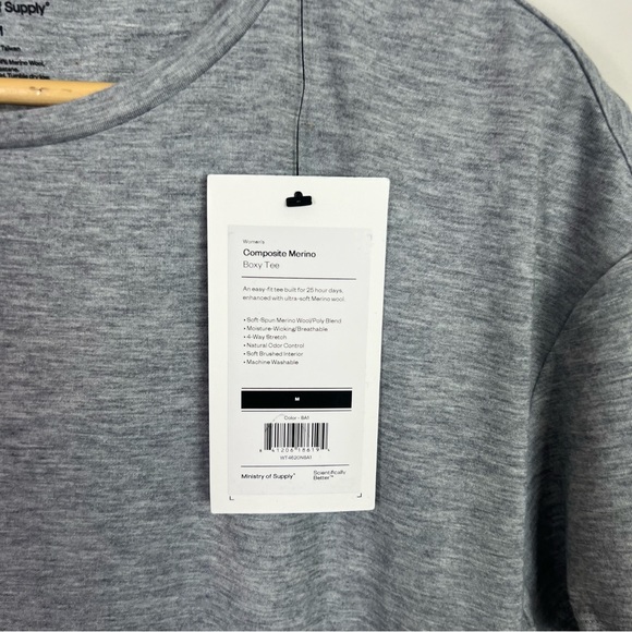 Ministry Of Supply Womens Gray Composite Merino Boxy Tee Shirt New Medium - Picture 4 of 5